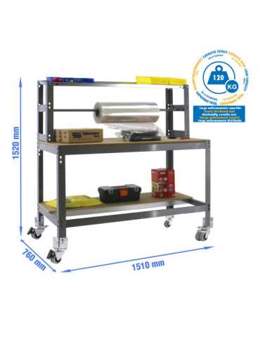 Banco trabajo 1520x1510x760 SIMONWORK MOBILE BT4 1500 GRIS/MADERA marca SIMONRACK
