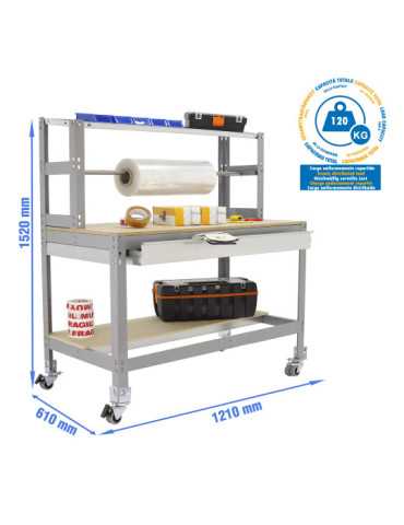 Banco trabajo 1520x1210x760 SIMONWORK MOBILE BT4 BOX 1200 GRIS/MADERA marca SIMONRACK