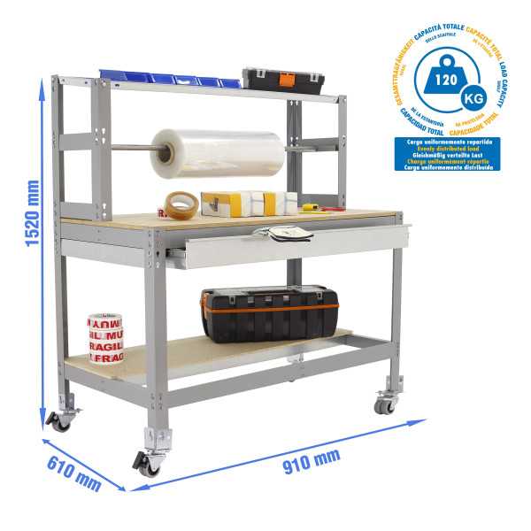 Banco trabajo 1520x910x760 SIMONWORK MOBILE BT4 BOX 900 GRIS/MADERA marca SIMONRACK