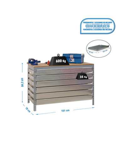 Banco trabajo 842x1510x760 SIMONWORK BT5 BOX6 1500 GRIS/MADERA marca SIMONRACK
