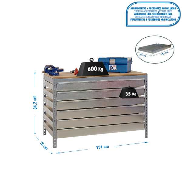 Banco trabajo 842x1510x760 SIMONWORK BT5 BOX6 1500 GRIS/MADERA marca SIMONRACK