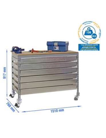 Banco trabajo 917x1510x760 SIMONWORK MOBILE BT5 BOX6 1500 GRIS/MADERA marca SIMONRACK