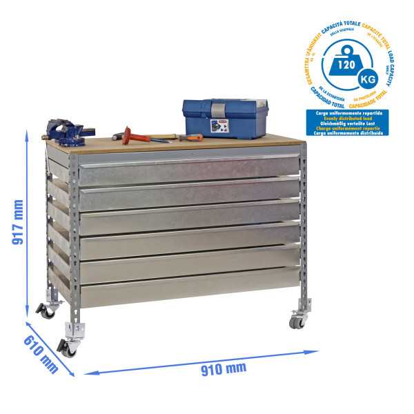Banco trabajo 917x910x610 SIMONWORK MOBILE BT5 BOX6 900 GRIS/MADERA marca SIMONRACK