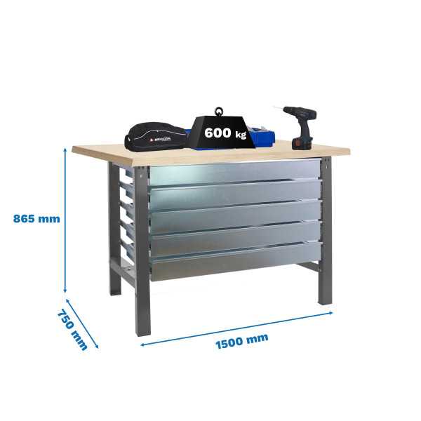Banco trabajo 865x1500x750 SIMONWORK BT6 MDF 5BOX 1500x750 GRIS/MADERA marca SIMONRACK