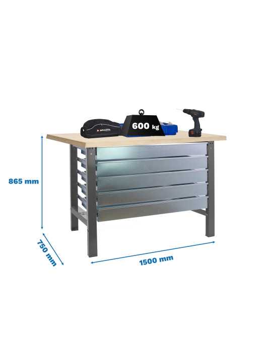 Banco trabajo 865x1500x750 SIMONWORK BT6 MDF 5BOX 1500x750 GRIS/MADERA marca SIMONRACK