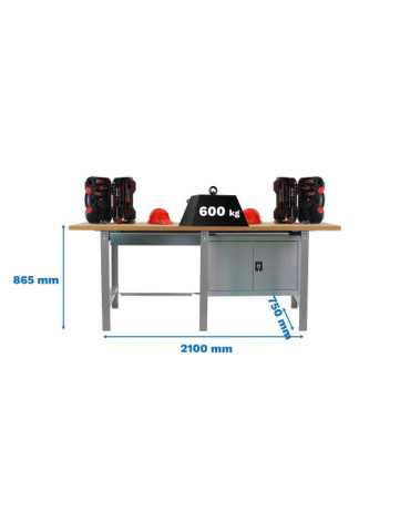 Banco trabajo 865x2100x750 SIMONWORK BT6 MDF TANDEM 1BOX 1CAB 2100 GRIS/MADER marca SIMONRACK