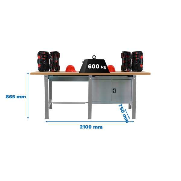 Banco trabajo 865x2100x750 SIMONWORK BT6 MDF TANDEM 1BOX 1CAB 2100 GRIS/MADER marca SIMONRACK