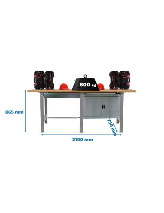 Banco trabajo 865x2100x750 SIMONWORK BT6 MDF TANDEM 1BOX 1CAB 2100 GRIS/MADER marca SIMONRACK