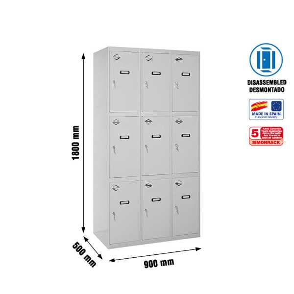 Taquilla 1800x900x500 SIMONLOCKER 3 PUERTAS 3/9 300 (900) GRIS marca SIMONRACK