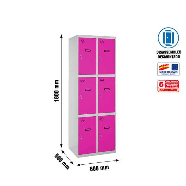 Taquilla 1800x600x500 SIMONLOCKER 3 PUERTAS 2/6 300 (600) GR/RS marca SIMONRACK