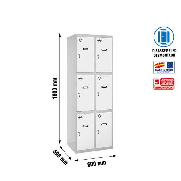 Taquilla 1800x600x500 SIMONLOCKER 3 PUERTAS 2/6 300 (600) GR/BL marca SIMONRACK