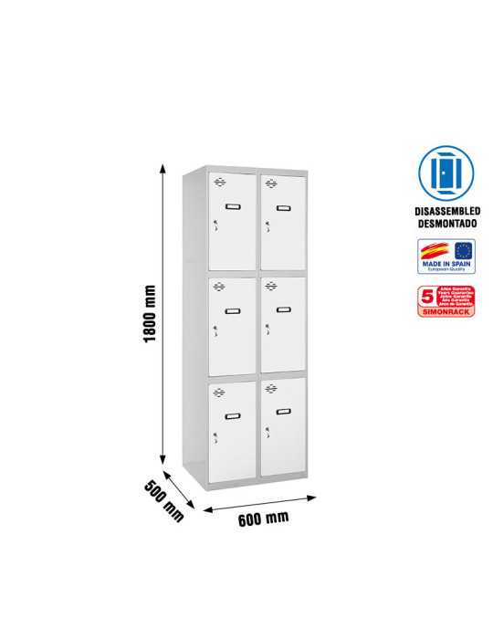 Taquilla 1800x600x500 SIMONLOCKER 3 PUERTAS 2/6 300 (600) GR/BL marca SIMONRACK