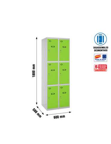 Taquilla 1800x600x500 SIMONLOCKER 3 PUERTAS 2/6 300 (600) GR/VE marca SIMONRACK