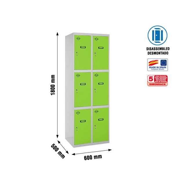 Taquilla 1800x600x500 SIMONLOCKER 3 PUERTAS 2/6 300 (600) GR/VE marca SIMONRACK