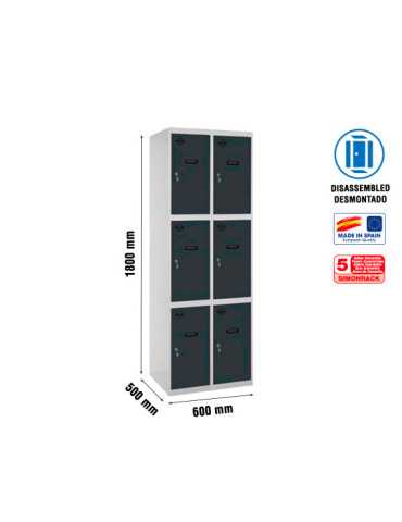 Taquilla 1800x600x500 SIMONLOCKER 3 PUERTAS 2/6 300 (600) GR/AN marca SIMONRACK