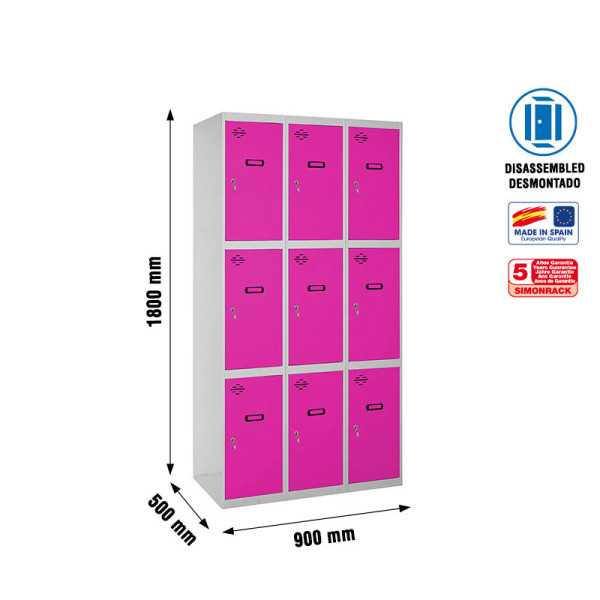 Taquilla 1800x900x500 SIMONLOCKER 3 PUERTAS 3/9 300 (900) GR/RS marca SIMONRACK