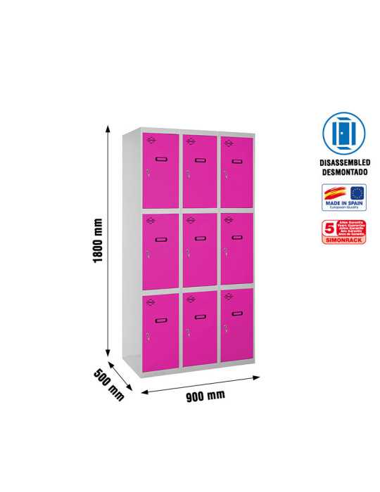 Taquilla 1800x900x500 SIMONLOCKER 3 PUERTAS 3/9 300 (900) GR/RS marca SIMONRACK