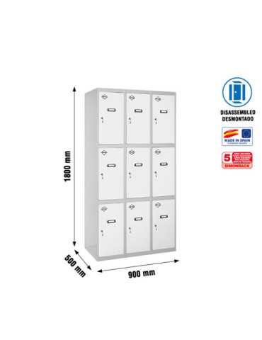 Taquilla 1800x900x500 SIMONLOCKER 3 PUERTAS 3/9 300 (900) GR/BL marca SIMONRACK