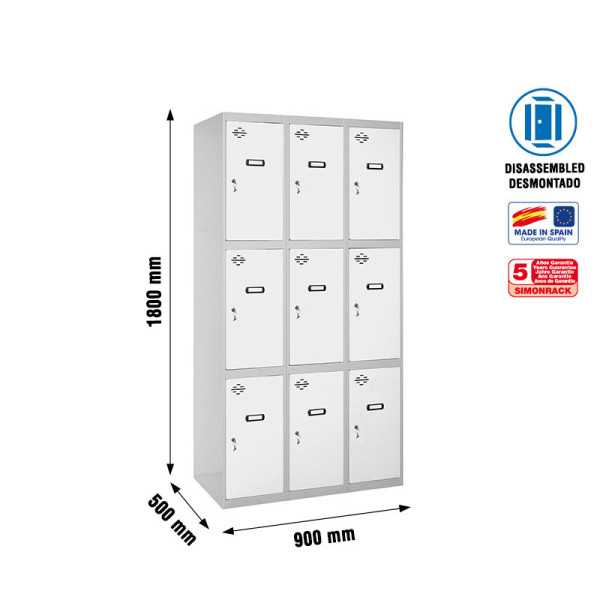 Taquilla 1800x900x500 SIMONLOCKER 3 PUERTAS 3/9 300 (900) GR/BL marca SIMONRACK