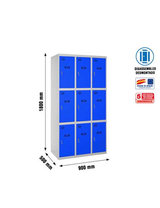 Taquilla 1800x900x500 SIMONLOCKER 3 PUERTAS 3/9 300 (900) GR/AZ marca SIMONRACK