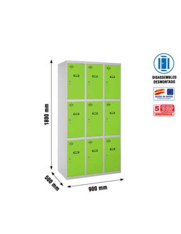 Taquilla 1800x900x500 SIMONLOCKER 3 PUERTAS 3/9 300 (900) GR/VE marca SIMONRACK