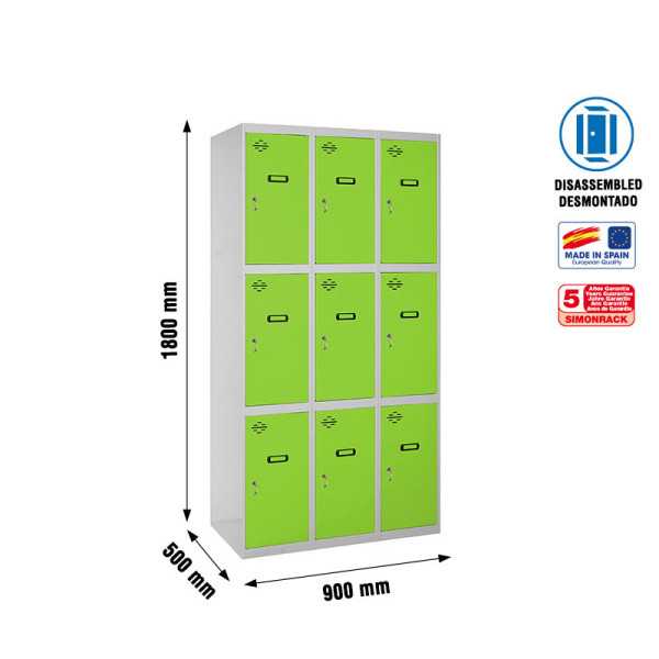 Taquilla 1800x900x500 SIMONLOCKER 3 PUERTAS 3/9 300 (900) GR/VE marca SIMONRACK