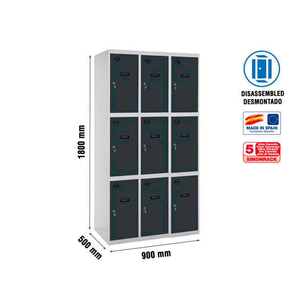 Taquilla 1800x900x500 SIMONLOCKER 3 PUERTAS 3/9 300 (900) GR/AN marca SIMONRACK