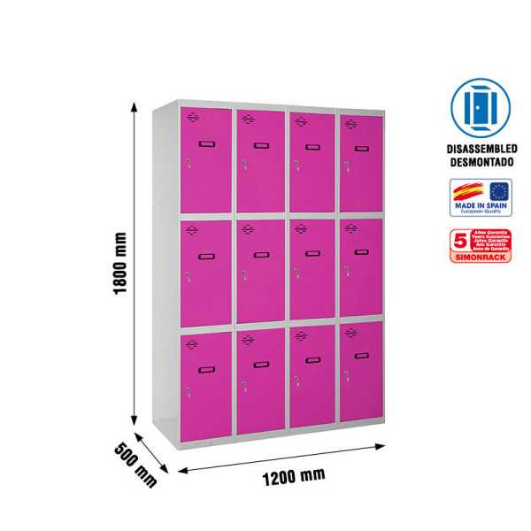 Taquilla 1800x1200x500 SIMONLOCKER 3 PUERTAS 4/12 300 (1200) GR/RS marca SIMONRACK