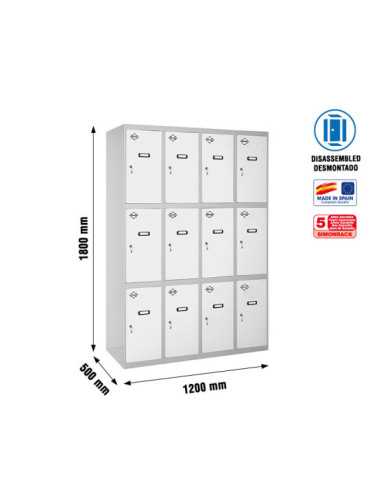 Taquilla 1800x1200x500 SIMONLOCKER 3 PUERTAS 4/12 300 (1200) GR/B marca SIMONRACK