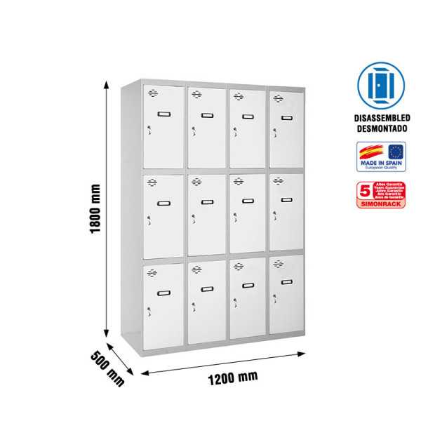 Taquilla 1800x1200x500 SIMONLOCKER 3 PUERTAS 4/12 300 (1200) GR/B marca SIMONRACK