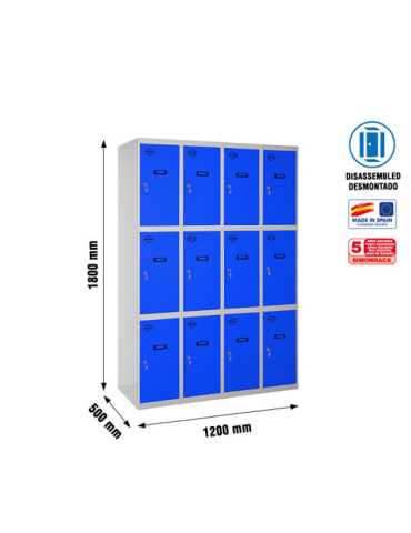 Taquilla 1800x1200x500 SIMONLOCKER 3 PUERTAS 4/12 300 (1200) GR/AZ marca SIMONRACK