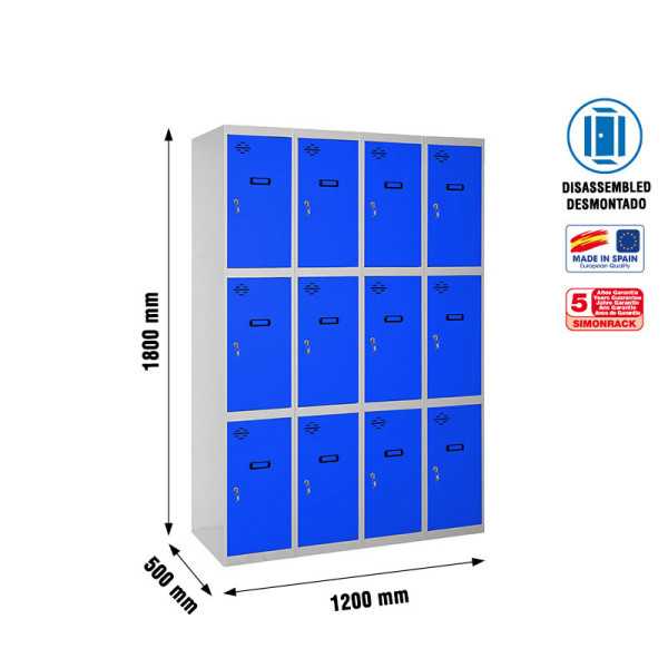 Taquilla 1800x1200x500 SIMONLOCKER 3 PUERTAS 4/12 300 (1200) GR/AZ marca SIMONRACK
