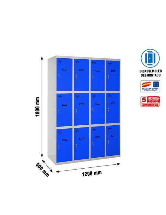 Taquilla 1800x1200x500 SIMONLOCKER 3 PUERTAS 4/12 300 (1200) GR/AZ marca SIMONRACK