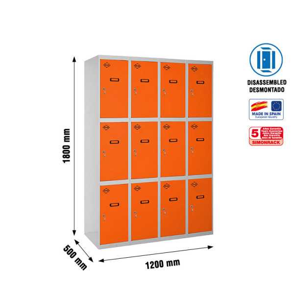 Taquilla 1800x1200x500 SIMONLOCKER 3 PUERTAS 4/12 300 (1200) GR/NA marca SIMONRACK
