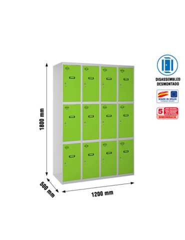 Taquilla 1800x1200x500 SIMONLOCKER 3 PUERTAS 4/12 300 (1200) GR/VE marca SIMONRACK