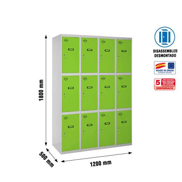 Taquilla 1800x1200x500 SIMONLOCKER 3 PUERTAS 4/12 300 (1200) GR/VE marca SIMONRACK