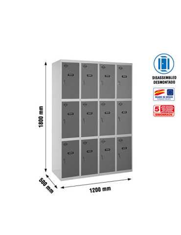 Taquilla 1800x1200x500 SIMONLOCKER 3 PUERTAS 4/12 300 (1200) GR/AN marca SIMONRACK