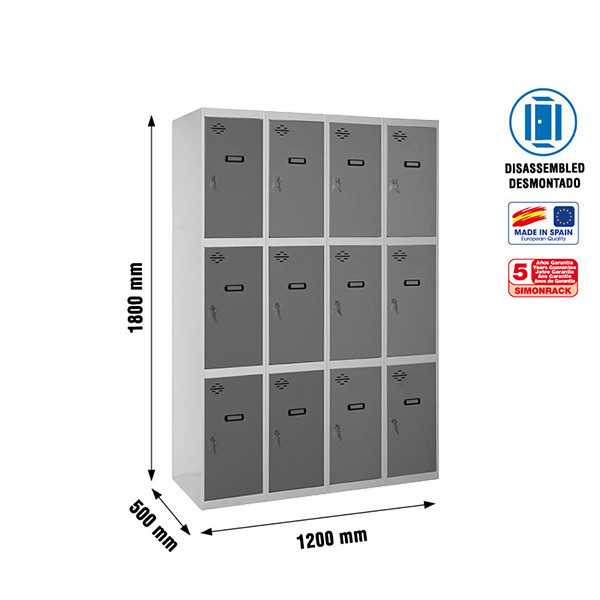 Taquilla 1800x1200x500 SIMONLOCKER 3 PUERTAS 4/12 300 (1200) GR/AN marca SIMONRACK