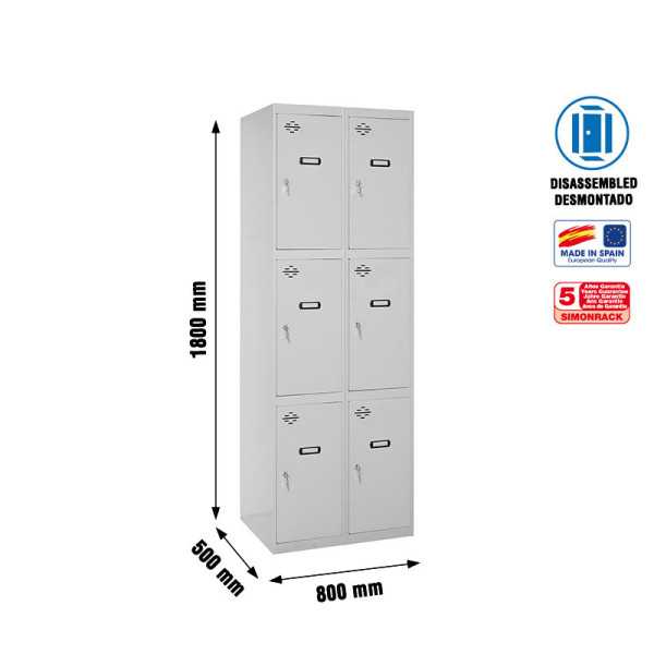 Taquilla 1800x800x500 SIMONLOCKER 3 PUERTAS 2/6 400 (800) GRIS marca SIMONRACK