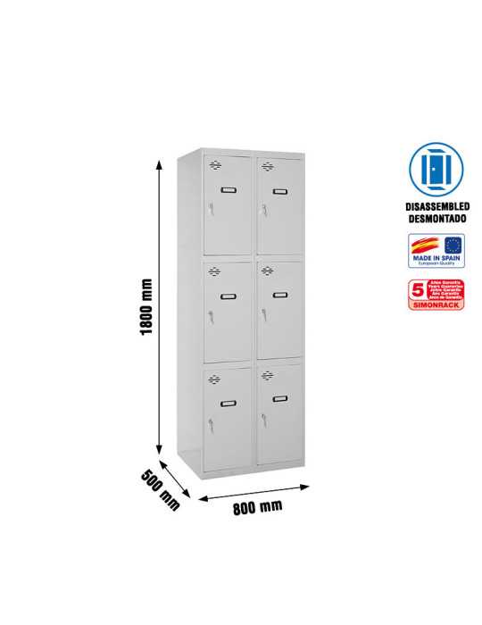 Taquilla 1800x800x500 SIMONLOCKER 3 PUERTAS 2/6 400 (800) GRIS marca SIMONRACK