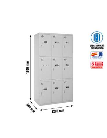 Taquilla 1800x1200x500 SIMONLOCKER 3 PUERTAS 3/9 400 (1200) GRIS marca SIMONRACK