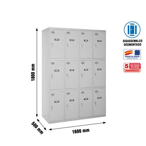 Taquilla 1800x1600x500 SIMONLOCKER 3 PUERTAS 4/12 400 (1600) GRI marca SIMONRACK