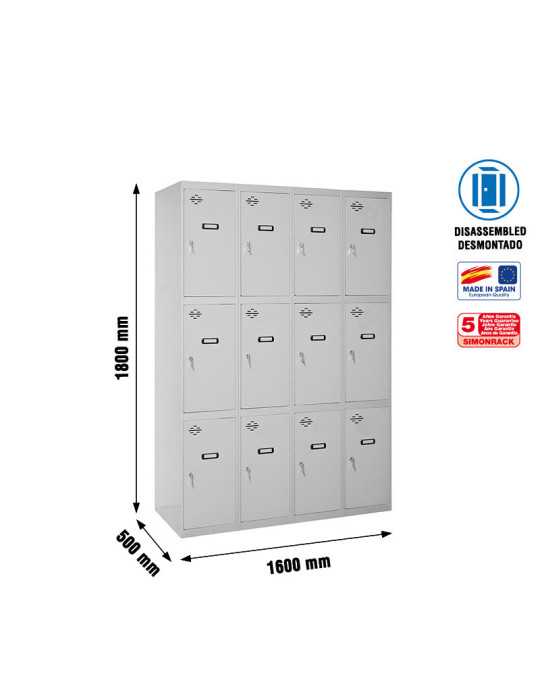 Taquilla 1800x1600x500 SIMONLOCKER 3 PUERTAS 4/12 400 (1600) GRI marca SIMONRACK