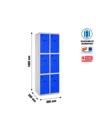 Taquilla 1800x800x500 SIMONLOCKER 3 PUERTAS 2/6 400 (800) GR/AZ marca SIMONRACK