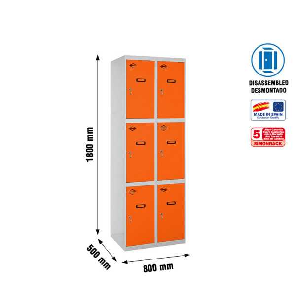 Taquilla 1800x800x500 SIMONLOCKER 3 PUERTAS 2/6 400 (800) GR/NA marca SIMONRACK