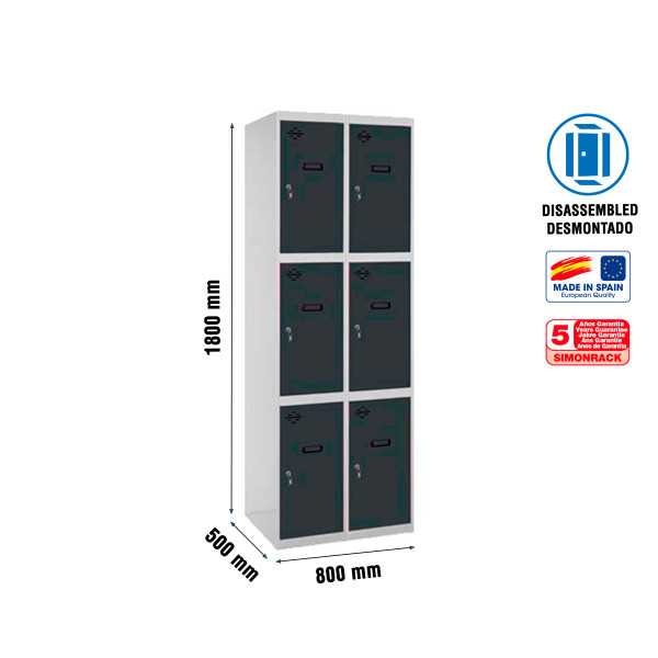 Taquilla 1800x800x500 SIMONLOCKER 3 PUERTAS 2/6 400 (800) GR/AN marca SIMONRACK