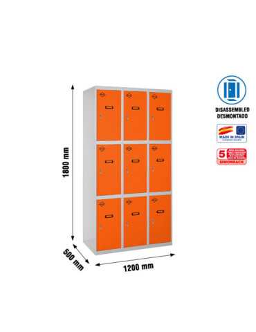 Taquilla 1800x1200x500 SIMONLOCKER 3 PUERTAS 3/9 400 (1200) GR/NA marca SIMONRACK