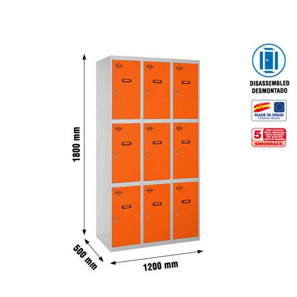 Taquilla 1800x1200x500 SIMONLOCKER 3 PUERTAS 3/9 400 (1200) GR/NA marca SIMONRACK