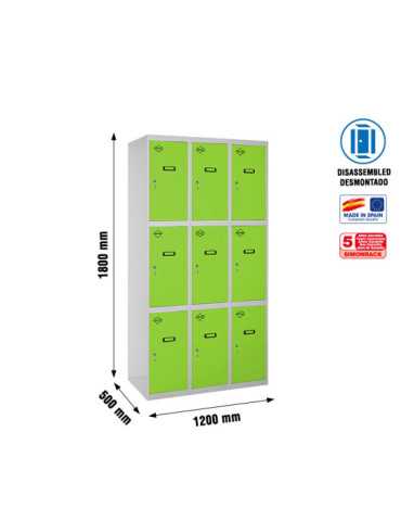 Taquilla 1800x1200x500 SIMONLOCKER 3 PUERTAS 3/9 400 (1200) GR/VE marca SIMONRACK
