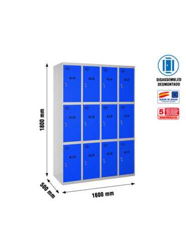 Taquilla 1800x1600x500 SIMONLOCKER 3 PUERTAS 4/12 400 (1600) GR/AZ marca SIMONRACK